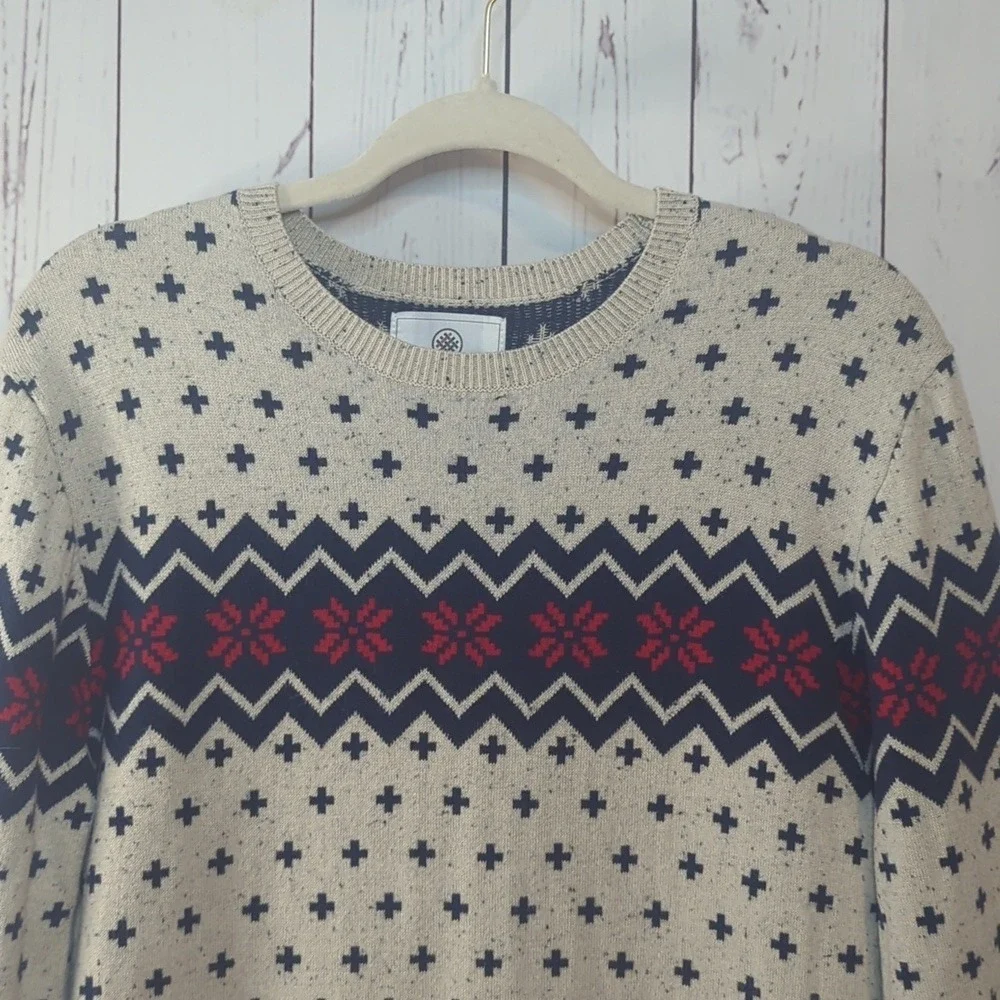 Pac Sun On the‎ Byas Men's Nordic Fair Isle Winter Cream, Navy, and Red Sweater
